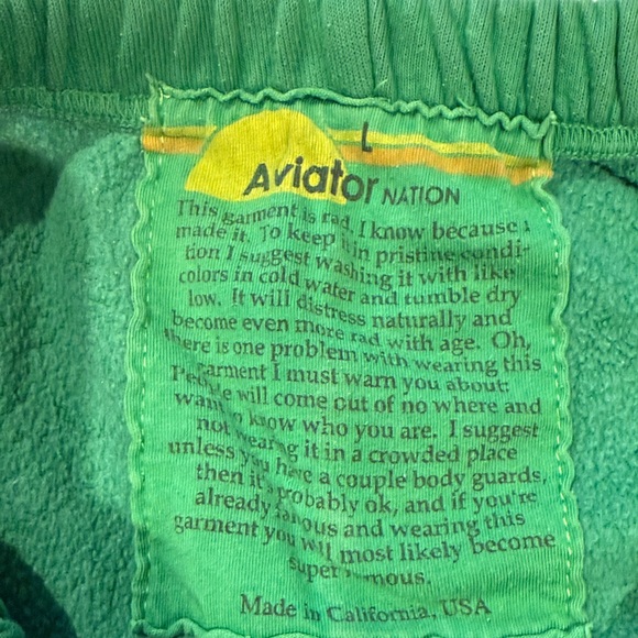 Aviator Nation Green Track Pants with Blue Stripes - Picture 3 of 6